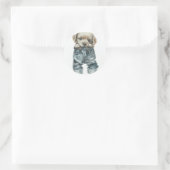 Schattigee puppy in jeans kunst ronde sticker (Tas)