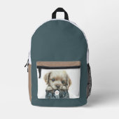 Schattigee puppy in jeans kunstmonogram bedrukte rugzak (Voorkant)