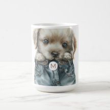 Schattigee puppy in jeans kunstmonogram
