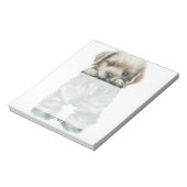 Schattigee puppy in jeans kunstmonogram notitieblok (Linkerzijde)