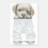 Schattigee puppy in jeans kunstmonogram post-it® notes (Voorkant)