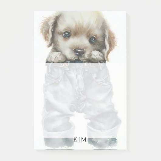 Schattigee puppy in jeans kunstmonogram post-it® notes (Voorkant)