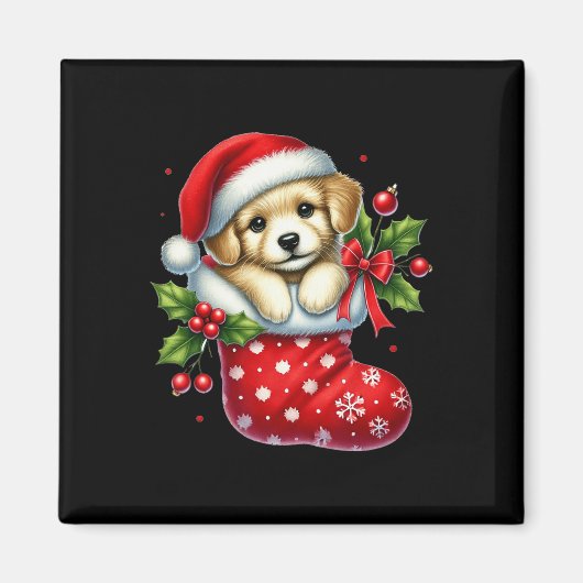 Schattigee puppy in kerstkousen voor dierenliefde magneet (Voorkant)