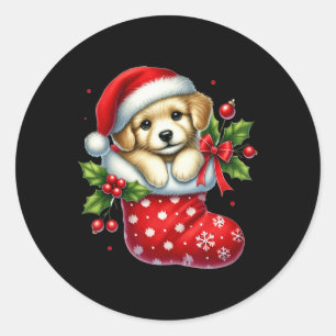 Schattigee puppy in kerstkousen voor dierenliefde ronde sticker