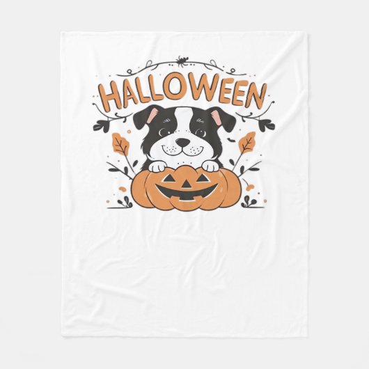 Schattigee puppy in pompoen - Halloween hondenillu Fleece Deken (Voorkant)
