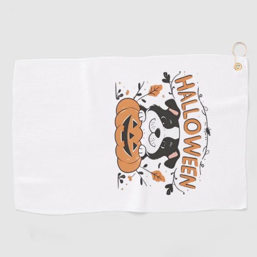 Schattigee puppy in pompoen - Halloween hondenillu Golfhanddoek (Horizontaal)