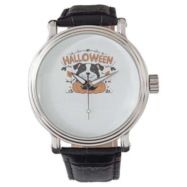Schattigee puppy in pompoen - Halloween hondenillu Horloge (Voorkant)