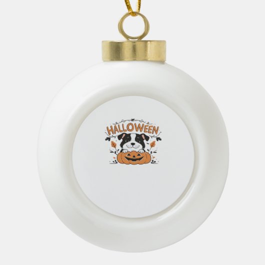 Schattigee puppy in pompoen - Halloween hondenillu Keramische Bal Ornament (Voorkant)