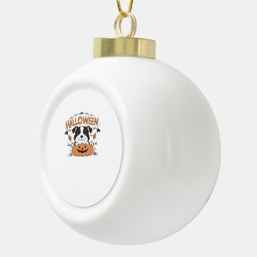 Schattigee puppy in pompoen - Halloween hondenillu Keramische Bal Ornament (Rechts)