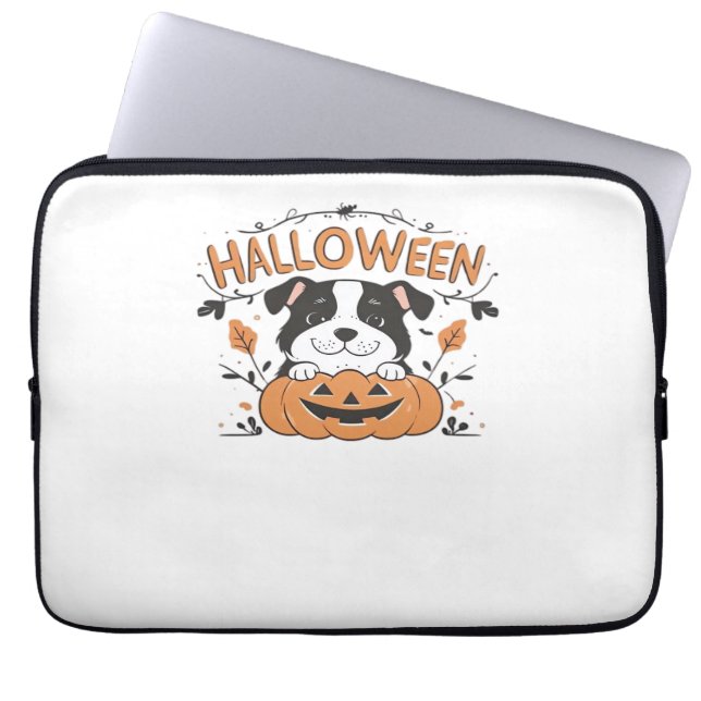 Schattigee puppy in pompoen - Halloween hondenillu Laptop Sleeve (Voorkant)