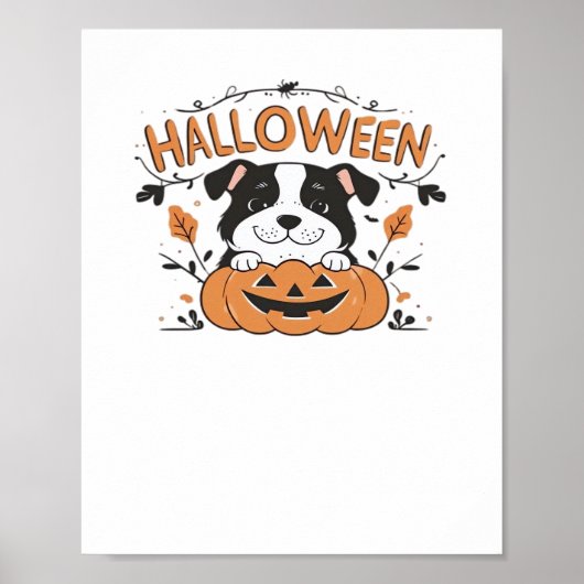 Schattigee puppy in pompoen - Halloween hondenillu Poster (Voorkant)