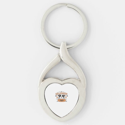 Schattigee puppy in pompoen - Halloween hondenillu Sleutelhanger (Voorkant)