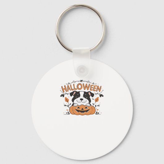 Schattigee puppy in pompoen � Halloween hondenillu Sleutelhanger (Voorkant)