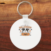 Schattigee puppy in pompoen � Halloween hondenillu Sleutelhanger (Voorkant)