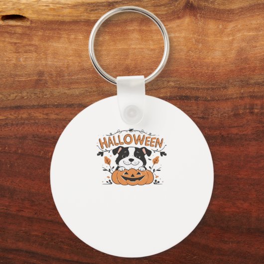 Schattigee puppy in pompoen � Halloween hondenillu Sleutelhanger (Voorkant)