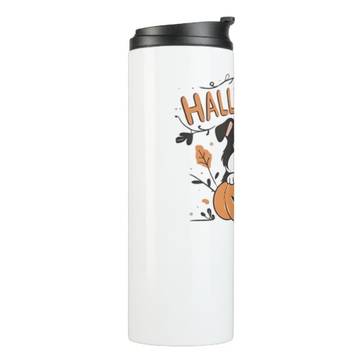 Schattigee puppy in pompoen - Halloween hondenillu Thermosbeker (Gedraaid links)