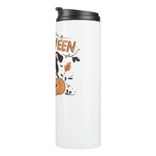 Schattigee puppy in pompoen - Halloween hondenillu Thermosbeker (Geroteerd rechts)