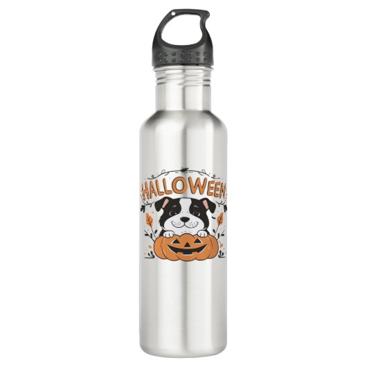 Schattigee puppy in pompoen - Halloween hondenillu Waterfles (Voorkant)