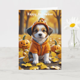Schattigee puppy in pompoen Halloween Hondenliefhe Kaart