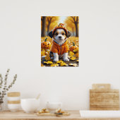 Schattigee puppy in pompoen Halloween Hondenliefhe Poster (Keuken)