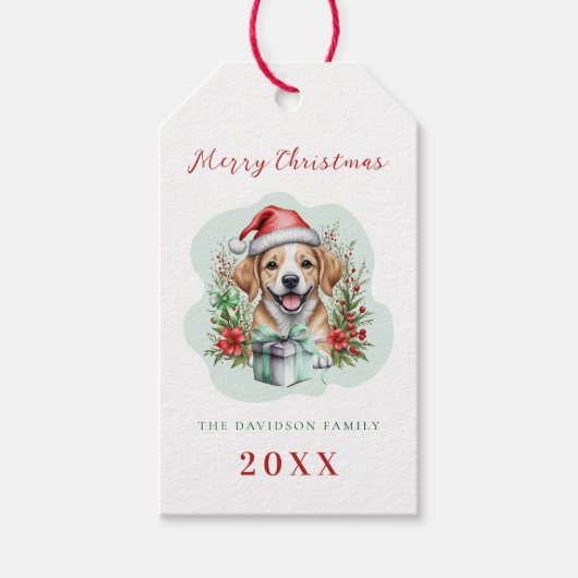 Schattigee Puppy Kerst Cadeaulabel (Voorkant)
