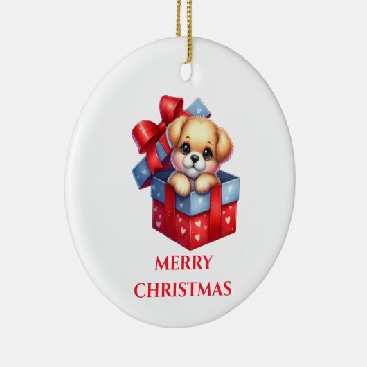 Schattigee Puppy Kerst Keramisch Ornament (Rechts)