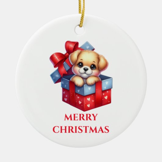 Schattigee Puppy Kerst Keramisch Ornament (Voorkant)