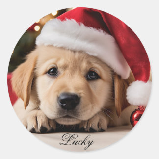 Schattigee puppy. Kerst Retriever puppy Ronde Sticker