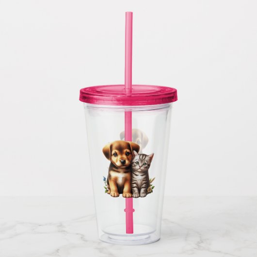 Schattigee puppy/kitten acryl drinkbeker (Voorkant)
