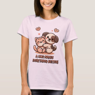 Schattigee Puppy & Kitten Knuffel - Schattig Kawai T-shirt