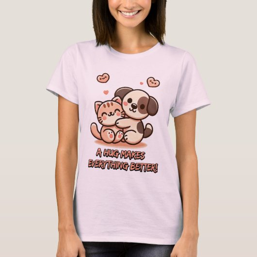 Schattigee Puppy & Kitten Knuffel - Schattig Kawai T-shirt (Voorkant)