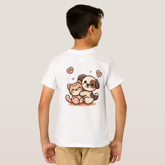 Schattigee Puppy & Kitten Knuffel - Schattig Kawai T-shirt (Achterkant volledig)