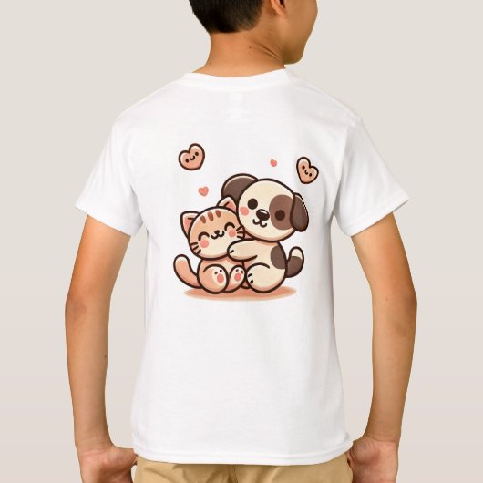 Schattigee Puppy & Kitten Knuffel - Schattig Kawai T-shirt (Achterkant)