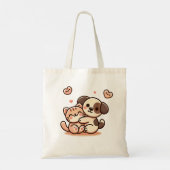 Schattigee Puppy & Kitten Knuffel - Schattig Kawai Tote Bag (Achterkant)