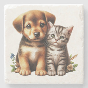 Schattigee puppy/kitten stenen onderzetter