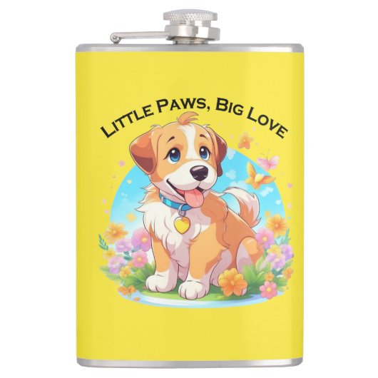 Schattigee puppy kleine poten grote liefde heupfles (Voorkant)