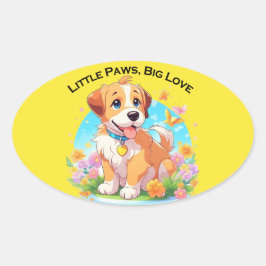 Schattigee puppy kleine poten grote liefde ovale sticker