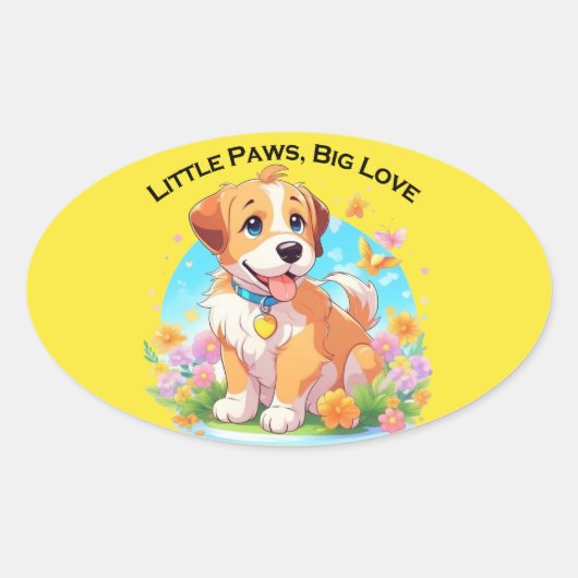 Schattigee puppy kleine poten grote liefde ovale sticker (Voorkant)
