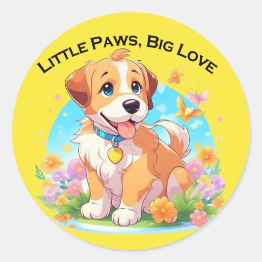 Schattigee puppy kleine poten grote liefde ronde sticker (Voorkant)