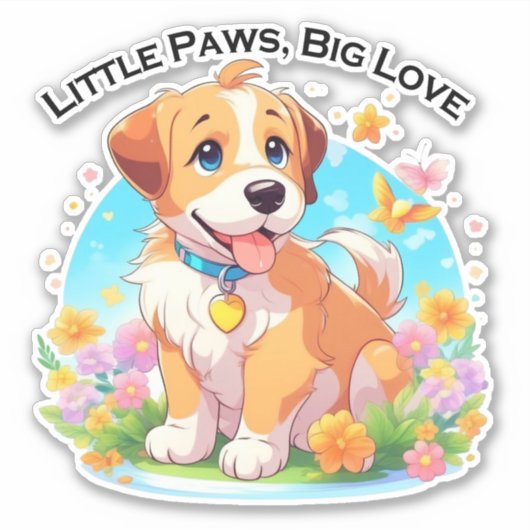 Schattigee puppy kleine poten grote liefde sticker (Voorkant)