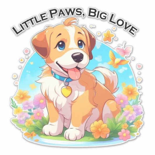 Schattigee puppy kleine poten grote liefde sticker (Voorkant)