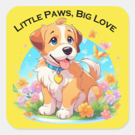 Schattigee puppy kleine poten grote liefde vierkante sticker