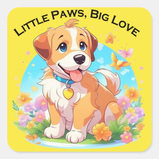 Schattigee puppy kleine poten grote liefde vierkante sticker (Voorkant)