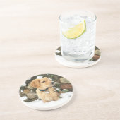 Schattigee Puppy Lab Retriever Zandsteen Onderzetter (Zijkant)