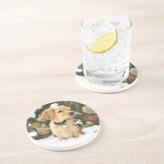 Schattigee Puppy Lab Retriever Zandsteen Onderzetter (Zijkant)