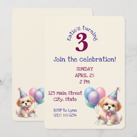 Schattigee puppy met ballonnen verjaardagsfeestje  kaart (Voorkant / Achterkant)