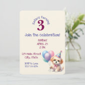 Schattigee puppy met ballonnen verjaardagsfeestje  kaart (Staand voorkant)