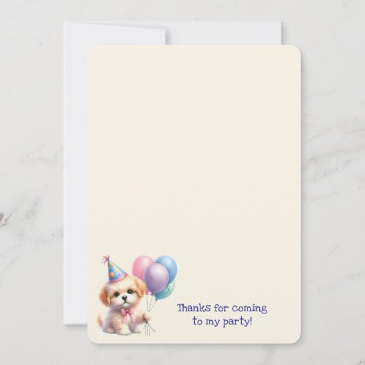 Schattigee puppy met ballonnen verjaardagsfeestje  kaart (Achterkant)