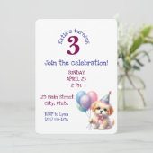 Schattigee puppy met ballonnen verjaardagsfeestje kaart (Staand voorkant)