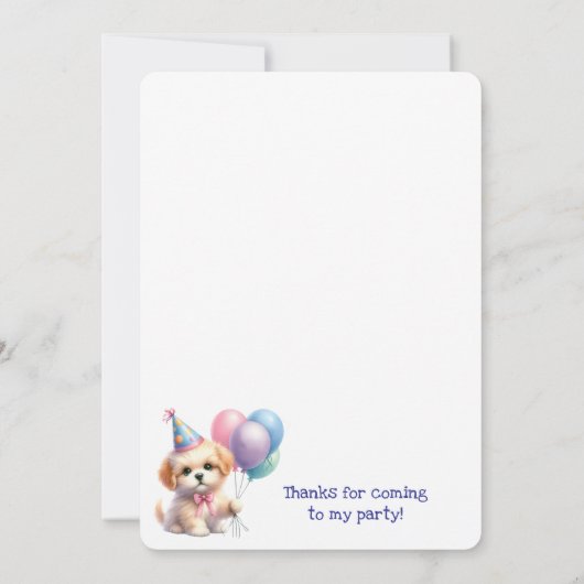 Schattigee puppy met ballonnen verjaardagsfeestje kaart (Achterkant)